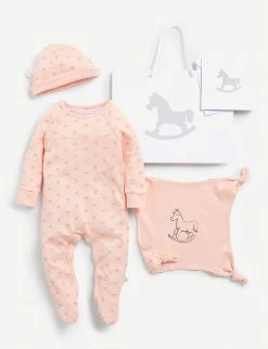 Cotton Sleep Suit, Hat And Comforter Gift Set 0-6 Months