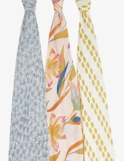 Aden + Anais Marine Bamboo-muslin Swaddles Pack Of Three -Kid Couture R03668895 MULTI ALT02