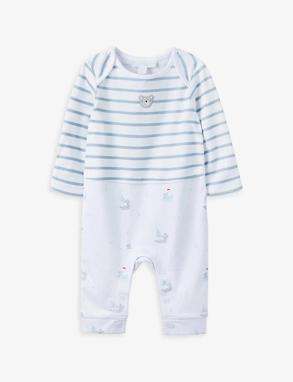 Embroidered Bear Mock-top Cotton Sleepsuit 0-24 Months 1 Embroidered Bear Mock-top Cotton Sleepsuit 0-24 Months