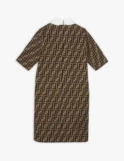 FENDI FF Logo Peter Pan Jersey Dress 8-14 Years -Kid Couture R03772299 NOCCIOLAMARRONE ALT02