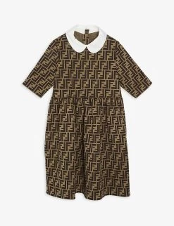 FENDI FF Logo Peter Pan Jersey Dress 8-14 Years
