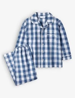 Star-embroidered Checked Cotton Pyjama Set 1-6 Years