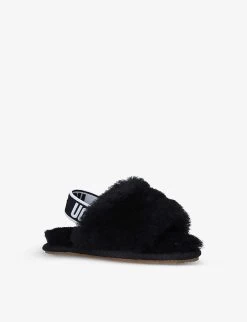 Ugg Fluff Yeah Sheepskin Slides 2-7 Years -Kid Couture R03850314 BLACK ALT02
