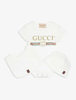 Gucci Vintage Brand-print Cotton Three-piece Baby Set 0-36 Months
