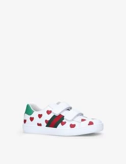 Gucci New Ace Hearts Leather Trainers 5-8 Years -Kid Couture R03900931 WHITEOTH ALT02