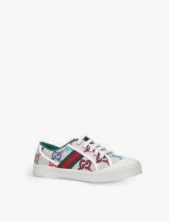 Gucci New Tennis Logo-embroidered Canvas Trainers 5-8 Years -Kid Couture R03900933 BEIGECOMB ALT02