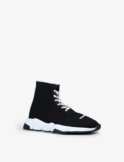 Balenciaga Speed High-top Knitted Trainers 4-7 Years -Kid Couture R03902000 BLKWHITE ALT02