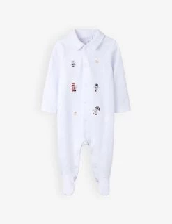 London Graphic-embroidered Organic-cotton Babygrow 0-24 Months