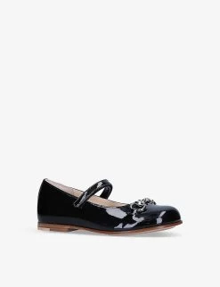 Gucci Aisha Horsebit-embellished Patent Leather Ballerina Flats 1-4 Years -Kid Couture R03942289 BLACK ALT02