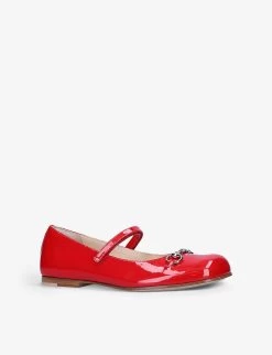 Gucci Aisha Horsebit-embellished Patent Leather Ballerina Flats 8-9 Years -Kid Couture R03942294 RED ALT02