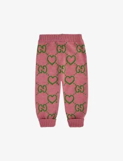 Gucci Monogram And Heart-print Wool Jogging Bottoms 18-36 Months -Kid Couture R03943708 PINKGREEN ALT02