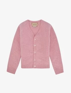 Kid Couture 9 Gucci Logo-embroidered V-neck Wool Cardigan 6-36 Months