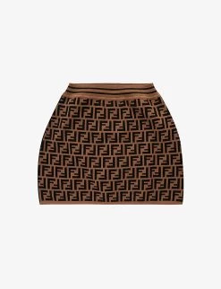 FENDI Brand-print Cotton-blend Mini Dress 8-14 Years -Kid Couture R03954609 BROWN ALT02