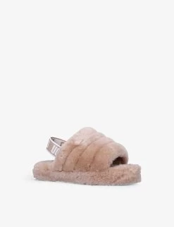 Ugg Fluff Yeah Logo-strap Sheepskin Sandals 6-10 Years -Kid Couture R03955876 BROWN ALT02