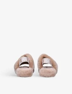 Ugg Fluff Yeah Logo-strap Sheepskin Sandals 6-10 Years -Kid Couture R03955876 BROWN ALT03
