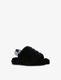 Ugg Fluff Yeah Logo-strap Sheepskin Sandals 7-9 Years -Kid Couture R03955900 BLACK ALT02