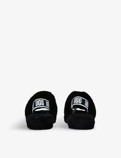Ugg Fluff Yeah Logo-strap Sheepskin Sandals 7-9 Years -Kid Couture R03955900 BLACK ALT03