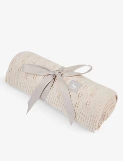 Brand-patch Pointelle-detail Cotton Blanket