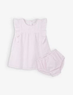 Ruffle-sleeve Striped Seersucker Cotton Dress 0-18 Months