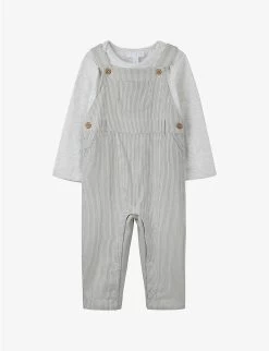 Striped Dungaree Cotton Two-piece Set 0-24 Months