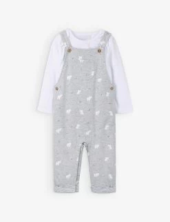 Elephant-print Two-piece Cotton Dungarees Set 0-24 Months