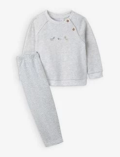 Animal-embroidered Cotton Sweatshirt And Trousers Two-piece Set 0-24 Months