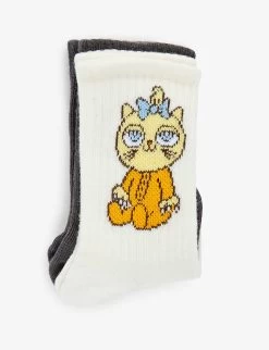 Mini Rodini Mini Babies-motif Stretch Organic Cotton-blend Socks Pack Of Two