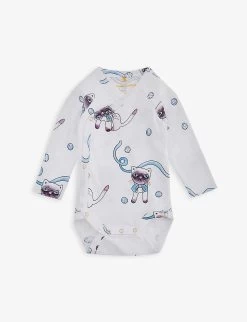 Mini Rodini Siamese Cat-print Organic-cotton Romper 0-3 Months