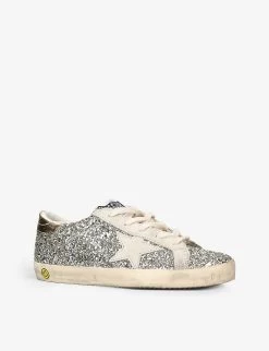Golden Goose Super Star Glitter Woven Trainers -Kid Couture R04055904 SILVER ALT02