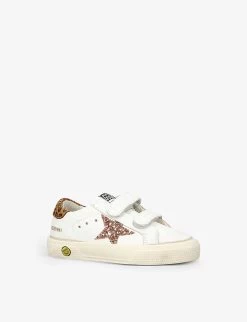 Golden Goose May Glitter-star And Leopard-print Tab Leather Trainers 6 Months - 5 Years -Kid Couture R04055922 WHITEOTH ALT02