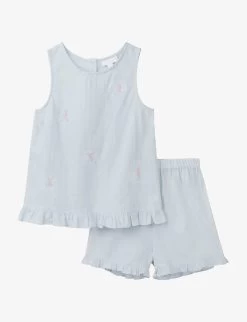 Seahorse-embroidered Frill-hem Cotton Pyjamas 1-5 Years