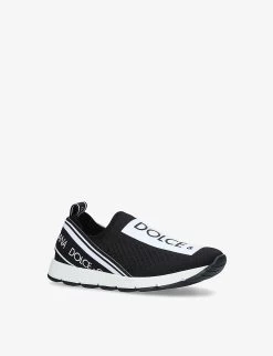 Dolce & Gabbana Sorrento Logo-tape Stretch Polyester-blend Trainers 6-9 Years -Kid Couture R04059814 BLKWHITE ALT02
