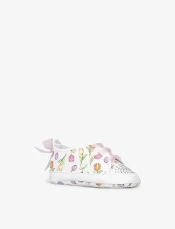 Scarpine Tulip-print Crystal-embellished Woven Booties 0-12 Months -Kid Couture R04071018 WHITE ALT02