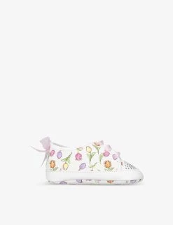 Scarpine Tulip-print Crystal-embellished Woven Booties 0-12 Months