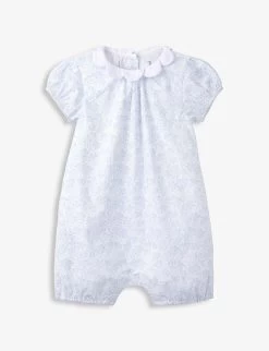 Foliage-print Petal-collar Cotton Romper Newborn-24 Months