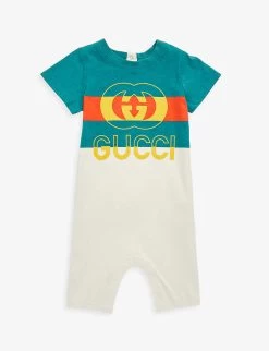 Gucci Colour-blocked Logo-print Cotton-jersey Baby-grow 0-24 Months