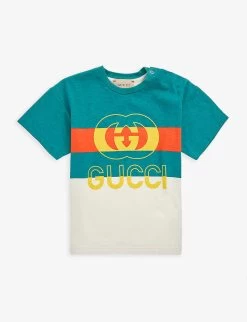 Gucci Colour-blocked Logo-print Cotton-jersey T-shirt 6-36 Months