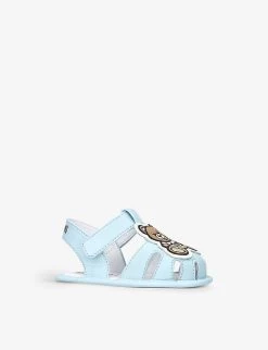 MOSCHINO Teddy Bear-patch Leather Sandals 0-6months -Kid Couture R04080195 BLUE ALT02