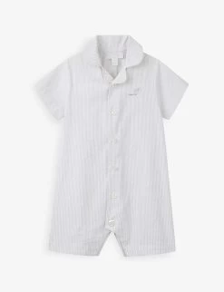 Elephant-embroidered Organic Cotton-seersucker Short Sleepsuit Newborn-24 Months