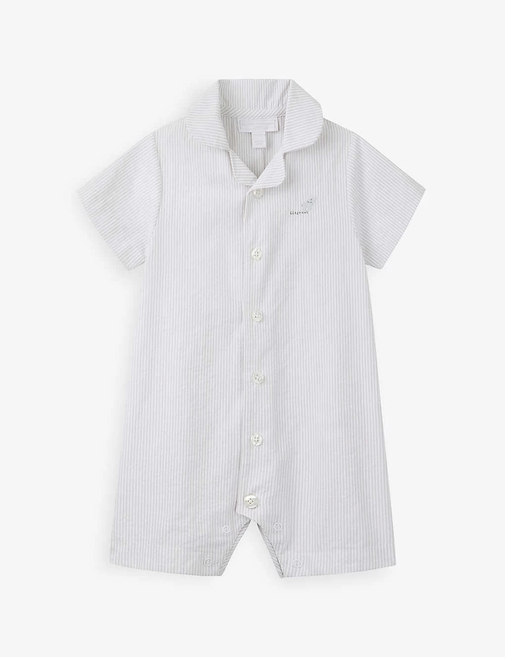 Elephant-embroidered Organic Cotton-seersucker Short Sleepsuit Newborn-24 Months 1 Elephant-embroidered Organic Cotton-seersucker Short Sleepsuit Newborn-24 Months