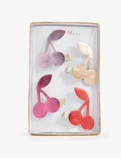 Meri-Meri Cherry Pack Of Four Faux-leather Hair Clips