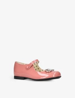 Gucci Ruby Crystal Logo-embellished Patent-leather Shoes 3-5 Years -Kid Couture R04086279 PINK ALT02
