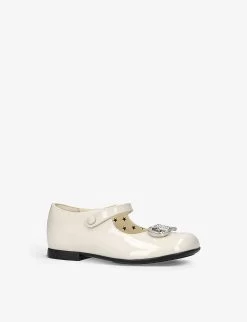 Gucci Ruby Crystal Logo-embellished Patent-leather Shoes 3-5 Years -Kid Couture R04086281 CHAMPAGNE ALT02