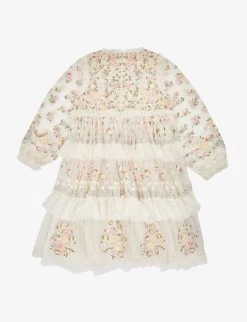 Primrose Flower-embroidered Bead-embellished Woven Mini Dress 4-10 Years -Kid Couture R04088853 CREAMCRM ALT02