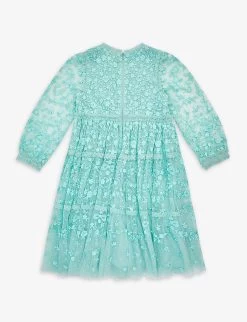 Celestia Floral-embroidered Woven Dress 4-10 Years 5 Celestia Floral-embroidered Woven Dress 4-10 Years -Kid Couture R04088856 TURQUOISETUQ ALT02