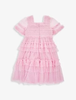 Peaches Ruffled Smocked Recycled-polyester Mini Dress 4-10 Years -Kid Couture R04088861 BRIGHTPINK ALT02