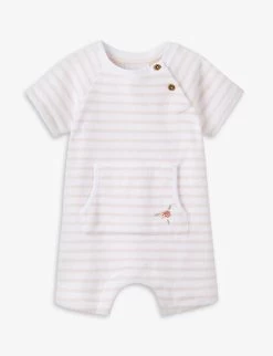 Flower-embroidered Stripe-print Cotton Romper 0-24 Months
