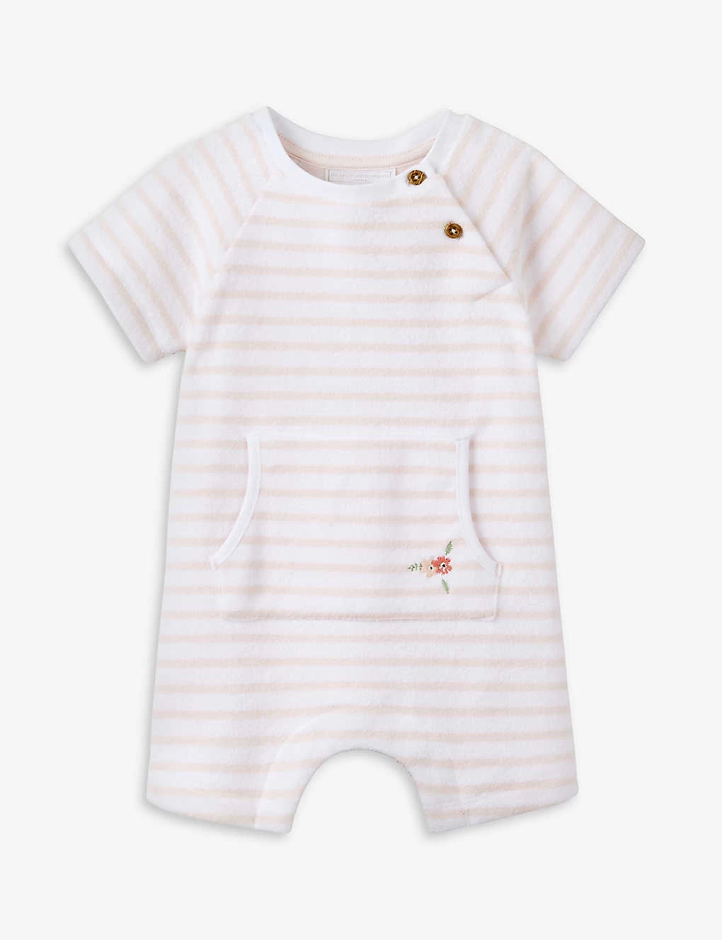 Flower-embroidered Stripe-print Cotton Romper 0-24 Months 1 Flower-embroidered Stripe-print Cotton Romper 0-24 Months