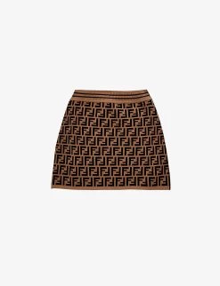 FENDI Zucca Logo-intarsia Knitted Skirt 10-12 Years
