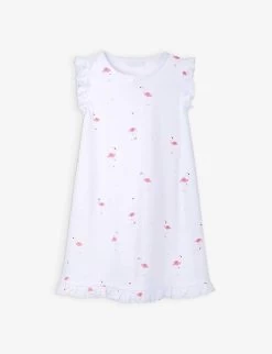 Flamingo-print Ruffle-sleeve Cotton Nightdress 1-6 Years